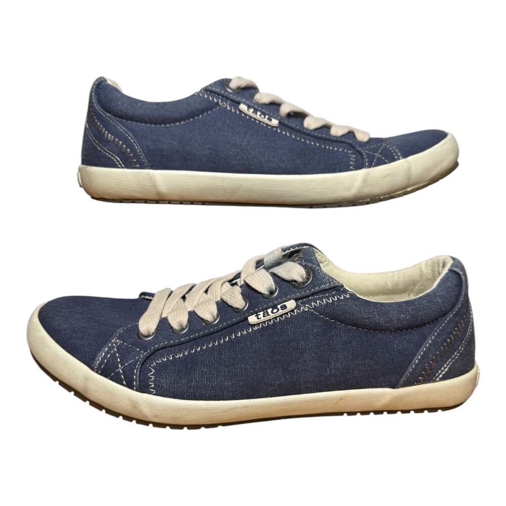 Taos Star Sneaker Women 7 Blue Wash Canvas Lace Up Casual Shoes Comfort Travel